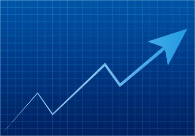 Mavi ızgara arka planında mavi büyüme oku