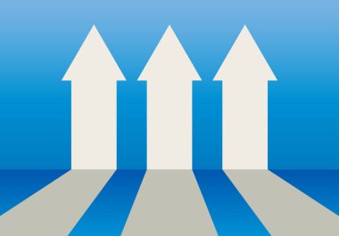 Mavi gradyan üzerinde yukarı doğru büyüyen beyaz oklar