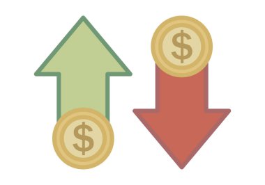 Artan ve azaltan yeşil ve kırmızı ok ABD dolarının değeri