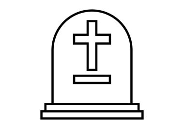 Mezarın üstünde haç olan siyah mezar taşı ikonu.