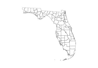 Beyaz arkaplanda Florida 'nın siyah ana hatlı haritası
