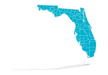 Beyaz arkaplanda Florida 'nın mavi haritası