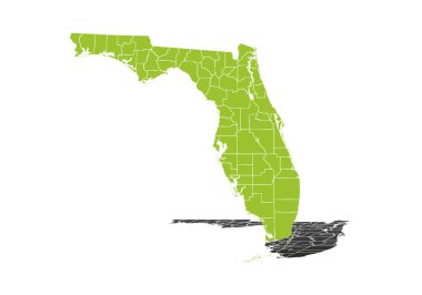 Beyaz arkaplanda Florida 'nın yeşil haritası
