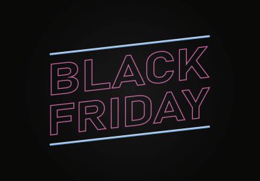 Siyah Cuma posteri pembe ve mavi neon arka planda