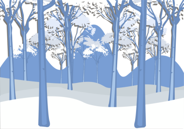 Ağaçlar, dağlar ve karlı kış manzarası