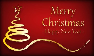 Kırmızı arka planda Altın Noel ve Yeni Yıl selamları