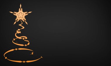 Siyah arka planda yıldızı olan turuncu Noel ağacı