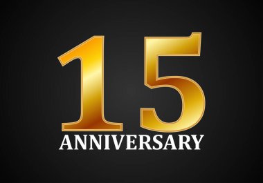 Siyah arkaplanda 15. yıl dönümü altın metni