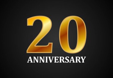 Siyah arkaplanda 20. yıl dönümü altın metni