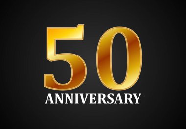 Siyah arkaplanda elli yıllık altınlar metni