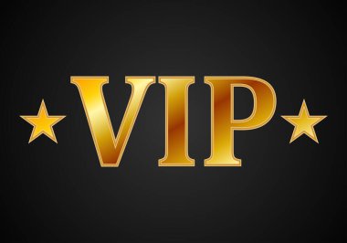 Siyah arka planda altın yıldızlı VIP kelime işareti