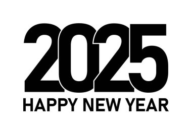 Happy New Year 2025 in black text clipart