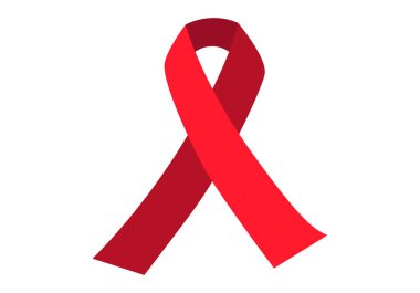 Beyaz arka planda HIV veya AIDS için kırmızı kurdele