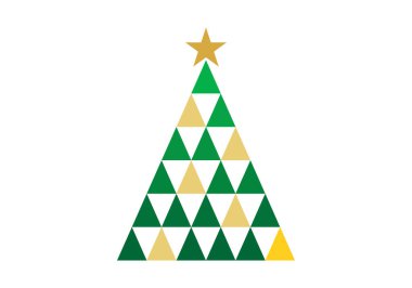 Yeşil ve sarı üçgenlerden yapılmış yıldızlı Noel ağacı