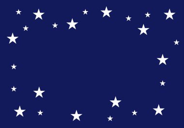 Koyu mavi üzerinde beyaz yıldızların çerçeve arka planı