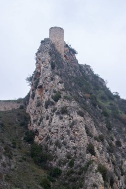 Burgos, Poza de la Sal 'deki şato kulesiyle sonbahar manzarası