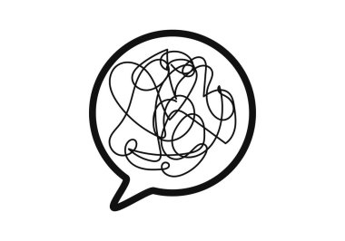 Zihinsel karışıklığı ya da kafa karışıklığı olan siyah konuşma balonu simgesi