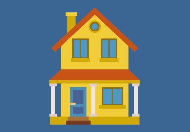 Mavi arka planda sarı zemin olan ev.