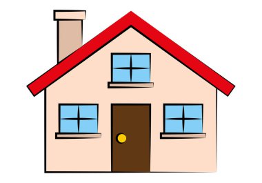 Kırmızı pencereli ve çatılı pembe duvarlı ev