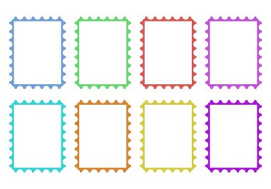 Damga simgesi sayfası mavi, yeşil, kırmızı, sarı, pembe, mor ve turuncu