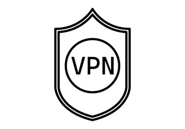 Beyaz arkaplanda VPN olan siyah kalkan simgesi