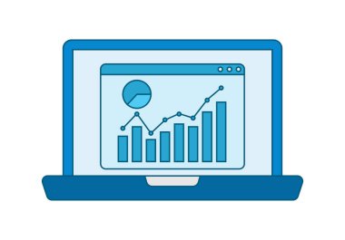 İstatistik pencereli mavi dizüstü bilgisayar