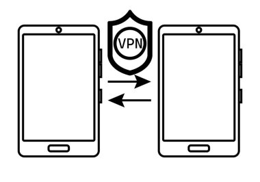 Güvenli VPN ile akıllı telefon arasındaki bağlantının siyah simgesi