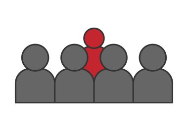 Gri siluetler tarafından taciz edilen kırmızı kişi silueti