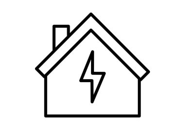Siyah ev simgesi, yıldırımlı güç kaynağı ya da elektrik tesisatı