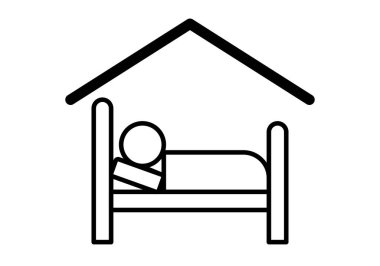 Yatağı olan bir evin siyah simgesi