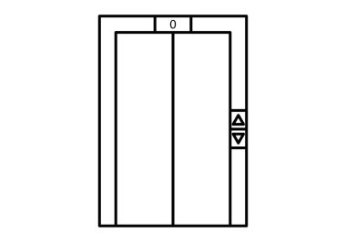 Beyaz arkaplanda siyah asansör simgesi