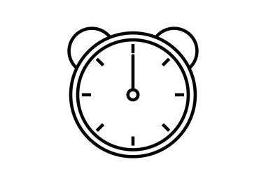 Beyaz arkaplanda siyah alarmlı saat simgesi