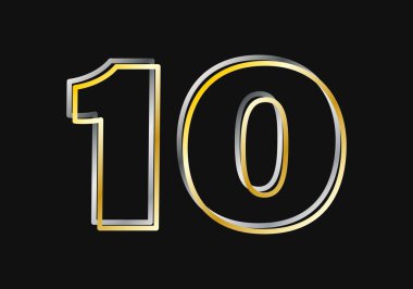 Siyah arka planda altın ve gümüş renkleri olan on numara.