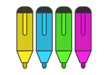 Sarı, mavi, yeşil ve pembe olmak üzere dört kalem.
