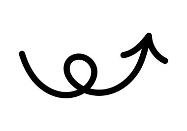 Bir fırça darbesi ile yukarı eğimli bir okun siyah simgesi