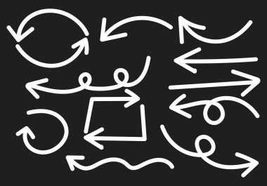 Siyah arkaplanda düz ve dalgalı beyaz oklar.