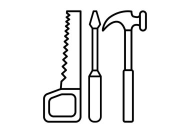 Testere, tornavida ve çekicin siyah simgesi
