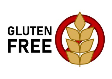 Glütensiz etiketli, buğday saplı ve kırmızı yasaklı.