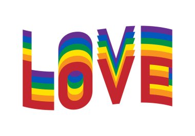 LGBTQ + gurur bayrağının renginde aşk kelimesi.