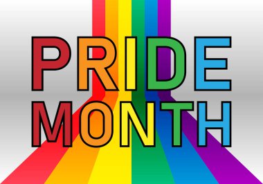 Gri arkaplanda Gurur Ayı kurdelesinin üzerinde LGBTQ + gurur bayrağı olan bir poster