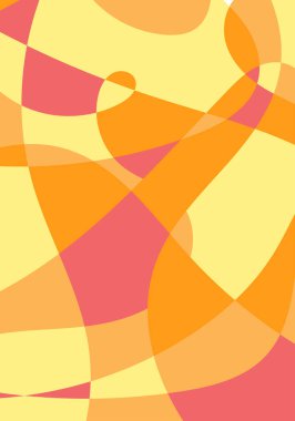 Turuncu, kırmızı ve sarı renkli kıvrımlı ve düz şekillerin soyut ve soyut arka planı.