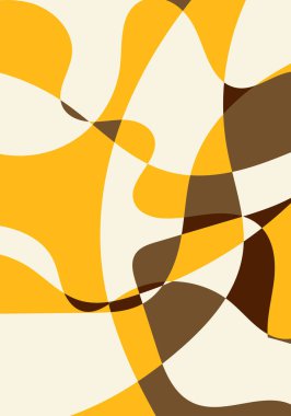 Sarı, turuncu ve kahverengi kıvrımlı şekillerle soyut dikey arkaplan.