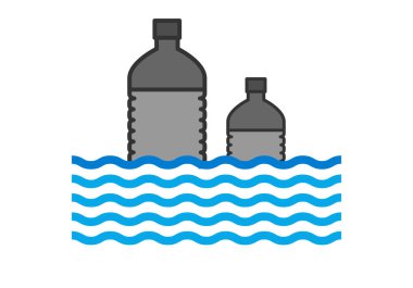 Plastik kirliliğini temsil eden dalga hatlı gri plastik şişeler