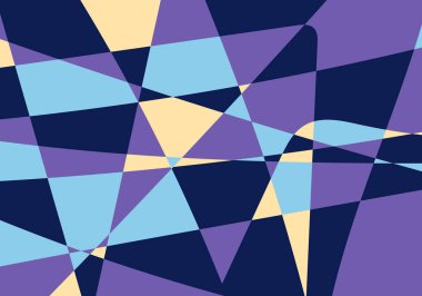 Açık ve koyu mavi, sarı ve mor düz şekillerin soyut arkaplanı.