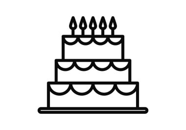 Beyaz arka planda mumları olan siyah pasta simgesi