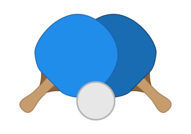 İki mavi masa tenisi raketi ve bir top.