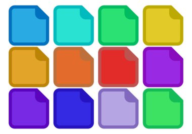 Çeşitli post-it ya da çıkartma simgelerinin sayfaları