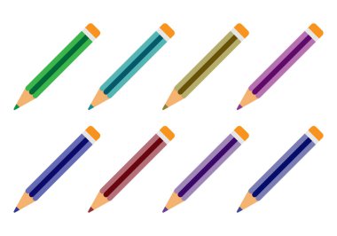 Beyaz arkaplanda renkli kalem simgeleri sayfası