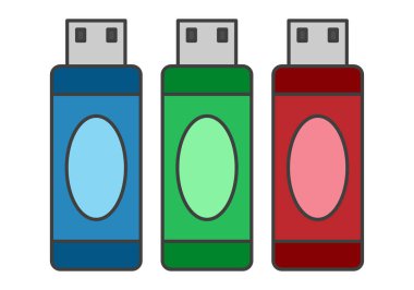 Mavi, yeşil ve kırmızı USB simge sayfası