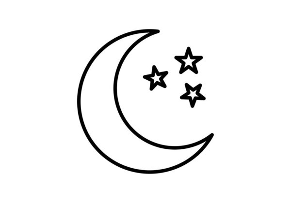 Black icon of a crescent moon with a star